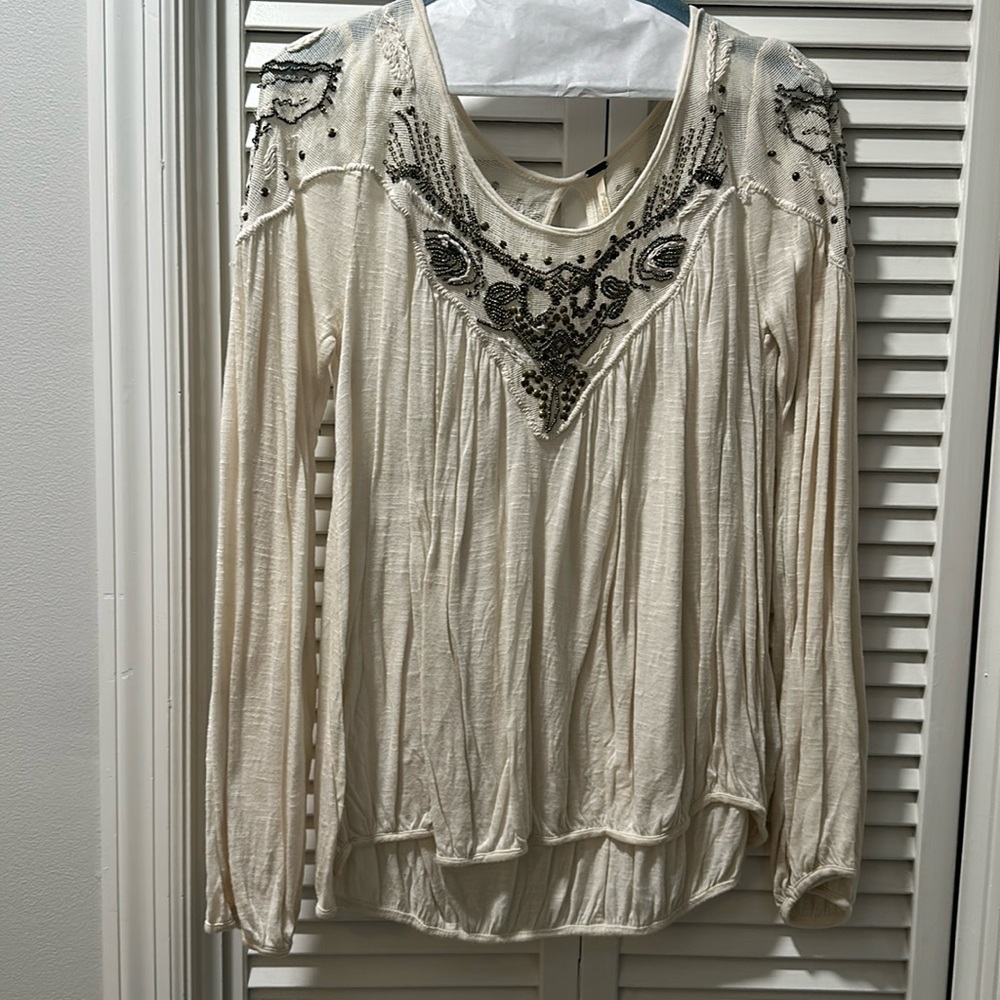 Free People  Anthropologie beaded boho blouse, SM